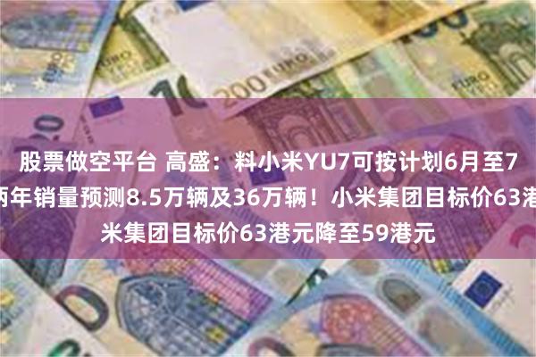 股票做空平台 高盛：料小米YU7可按计划6月至7月发布，今明两年销量预测8.5万辆及36万辆！小米集团目标价63港元降至59港元